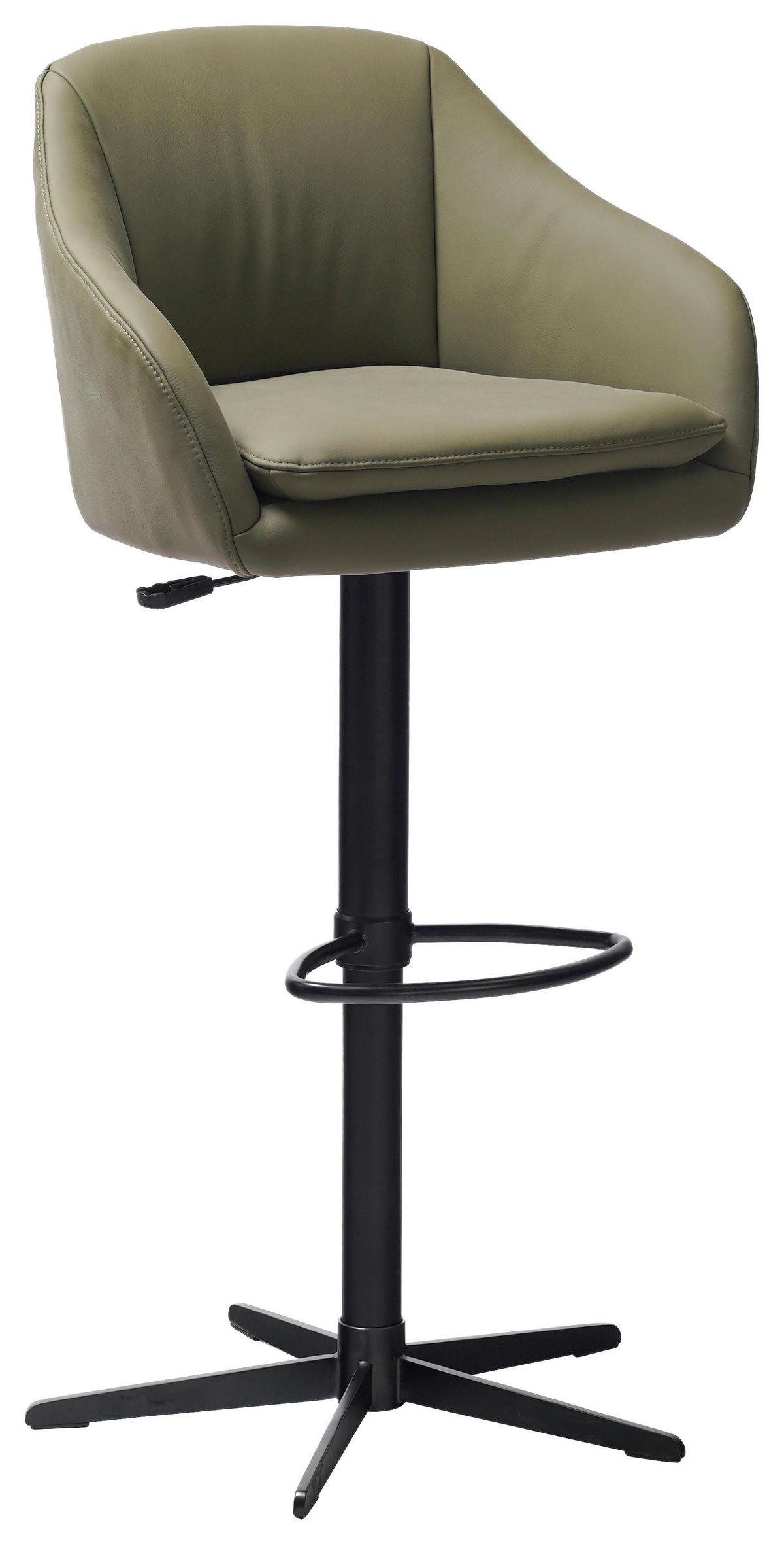 BARHOCKER Echtleder Grün, Schwarz Eisen Sitzfläche 360° drehbar, inklusive Armlehnen  - Schwarz/Grün, Design, Leder/Metall (54,5/88-108/53,5cm) - Cassando