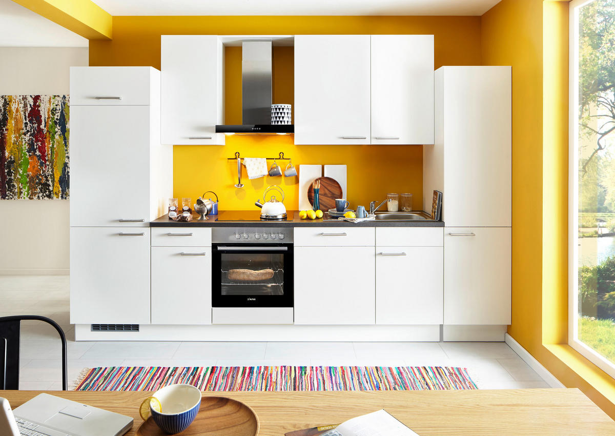 KÜCHENBLOCK 325 cm   in Weiß  - Edelstahlfarben/Weiß, Basics, Holzwerkstoff/Metall (325cm) - Pino