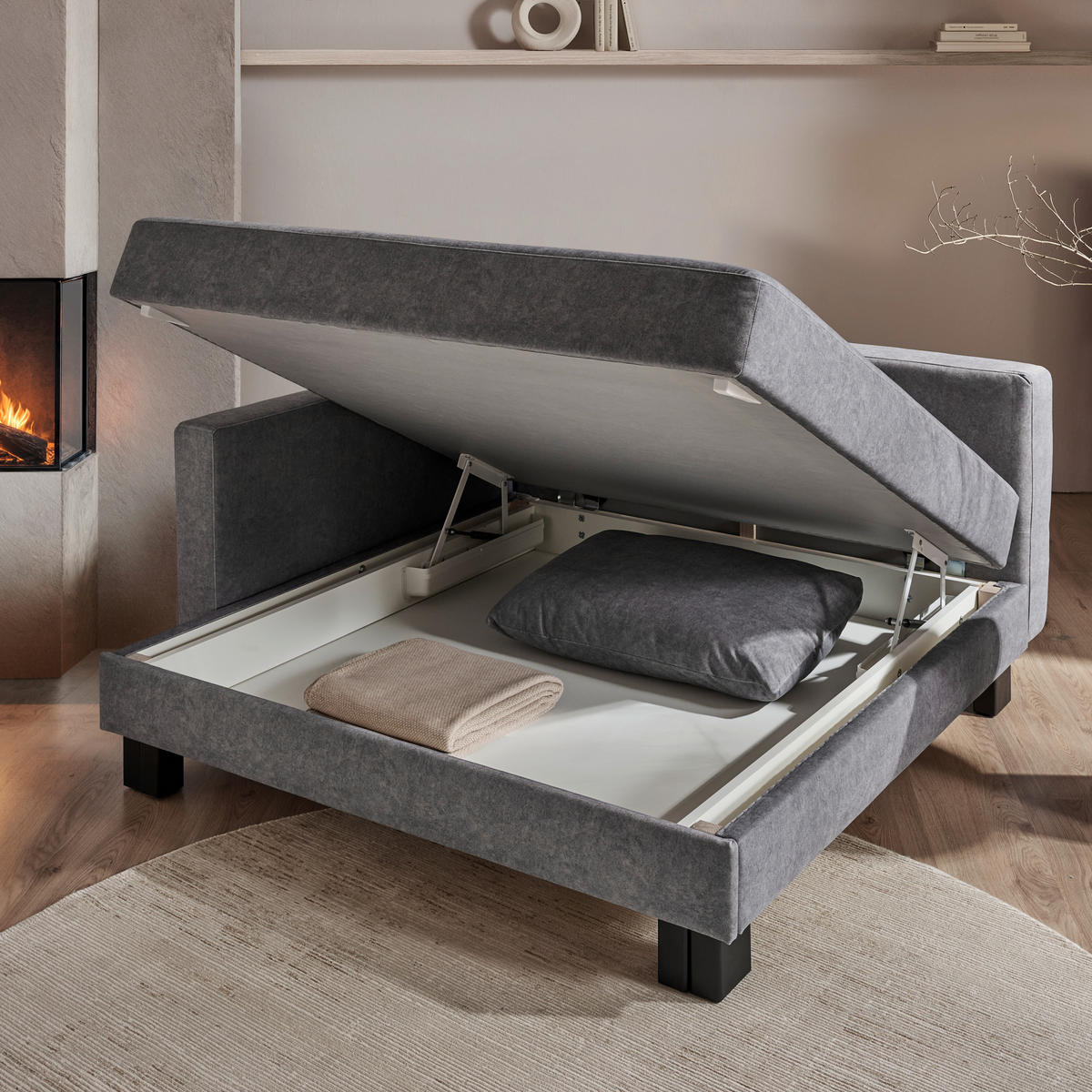 LIEGE in Velours Grau  - Eiche dunkel/Grau, MODERN, Holz/Textil (137/72/155cm) - Joka