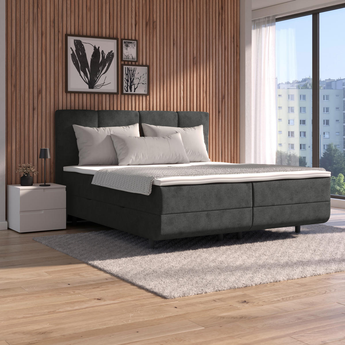 POLSTERBETT Bettkasten, Topper 180/200 cm  in Dunkelgrau  - Dunkelgrau/Schwarz, MODERN, Kunststoff/Textil (180/200cm) - MID.YOU