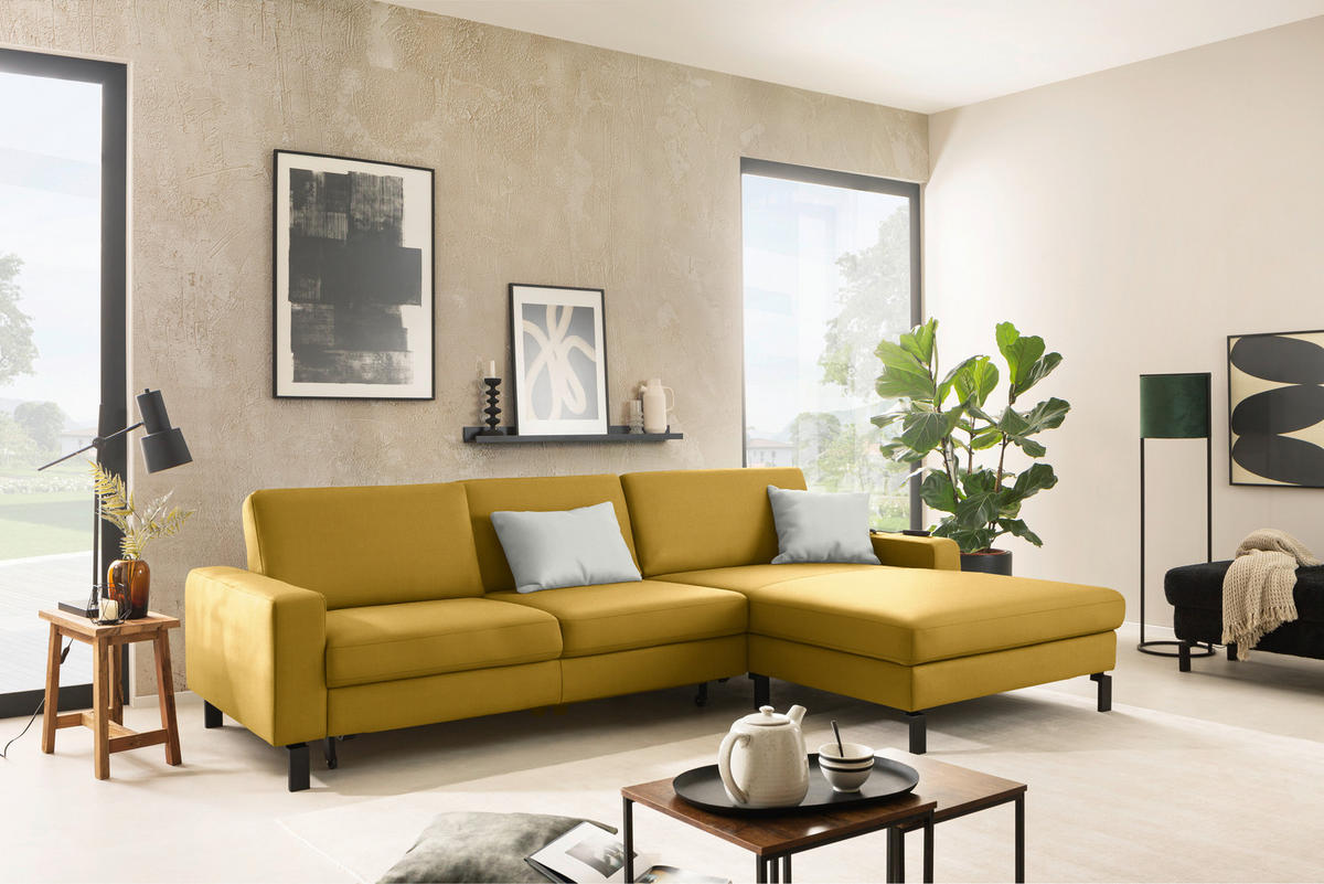 ECKSOFA Cord Goldfarben  - Goldfarben/Schwarz, Design, Textil/Metall (298/185cm) - Pure Home Lifestyle