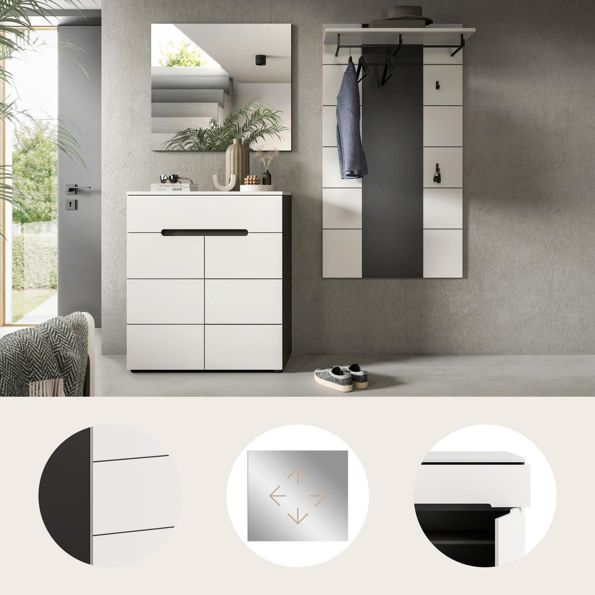 ŠATNA, 175/190/37 cm - šedá/bílá, Design, kompozitní dřevo (175/190/37cm) - Livetastic