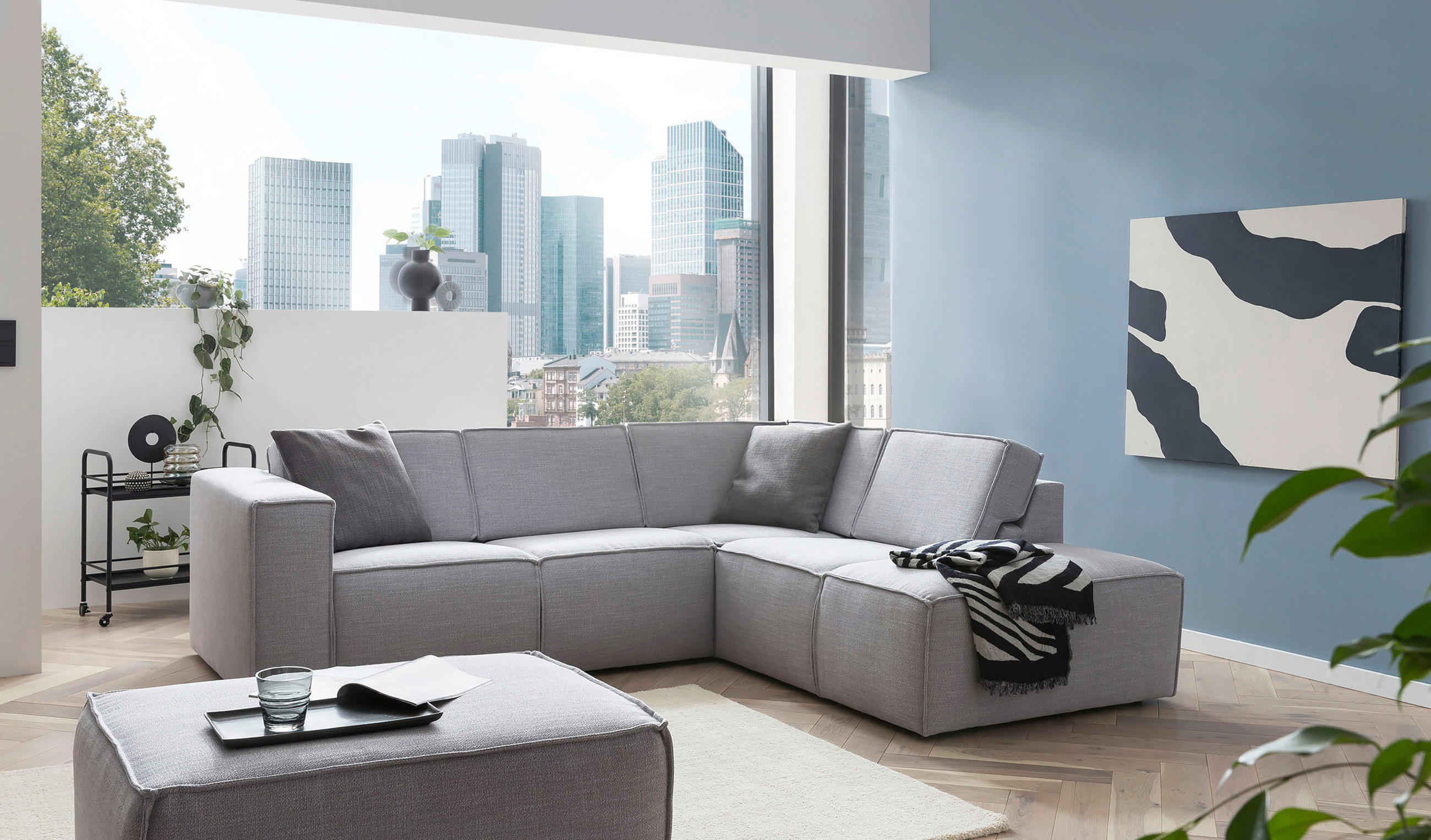 ECKSOFA in Struktur Grau  275/220 cm  - Schwarz/Grau, MODERN, Kunststoff/Textil (275/220cm) - Trendmanufaktur