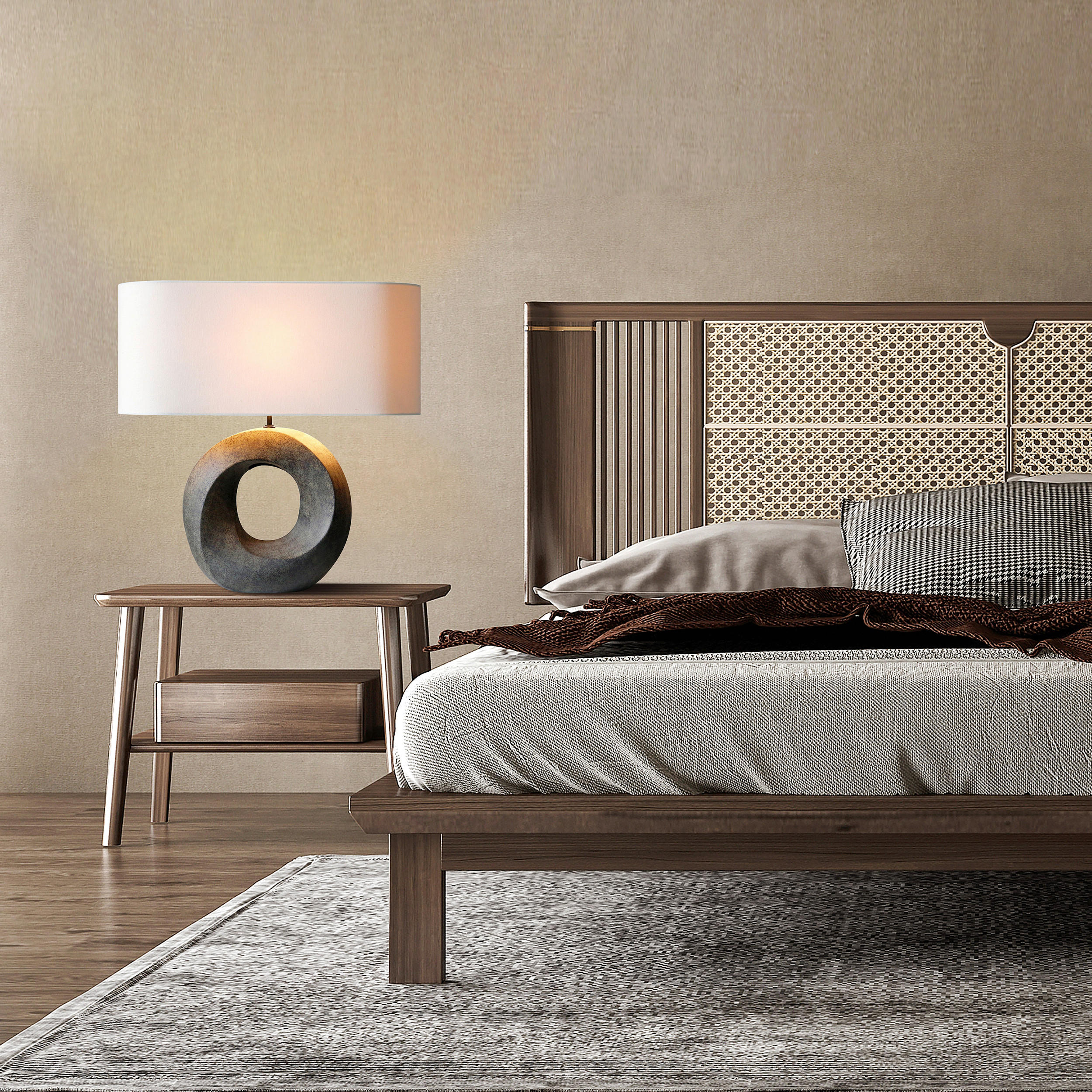 TISCHLEUCHTE 31/55/15 cm   - Beige/Grün, Design, Keramik/Textil (31/55/15cm) - P & B