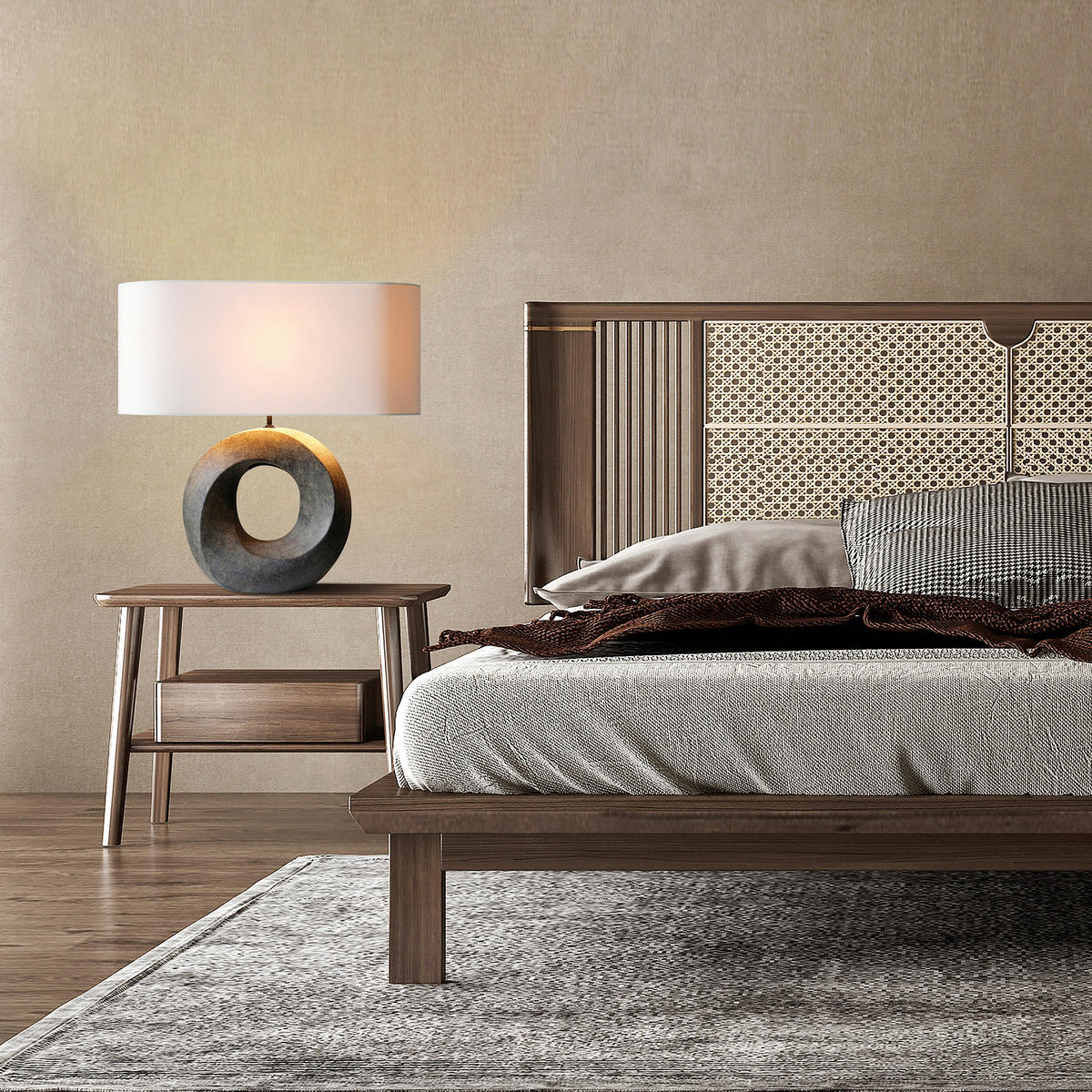 TISCHLEUCHTE 31/55/15 cm   - Beige/Grün, Design, Keramik/Textil (31/55/15cm) - P & B