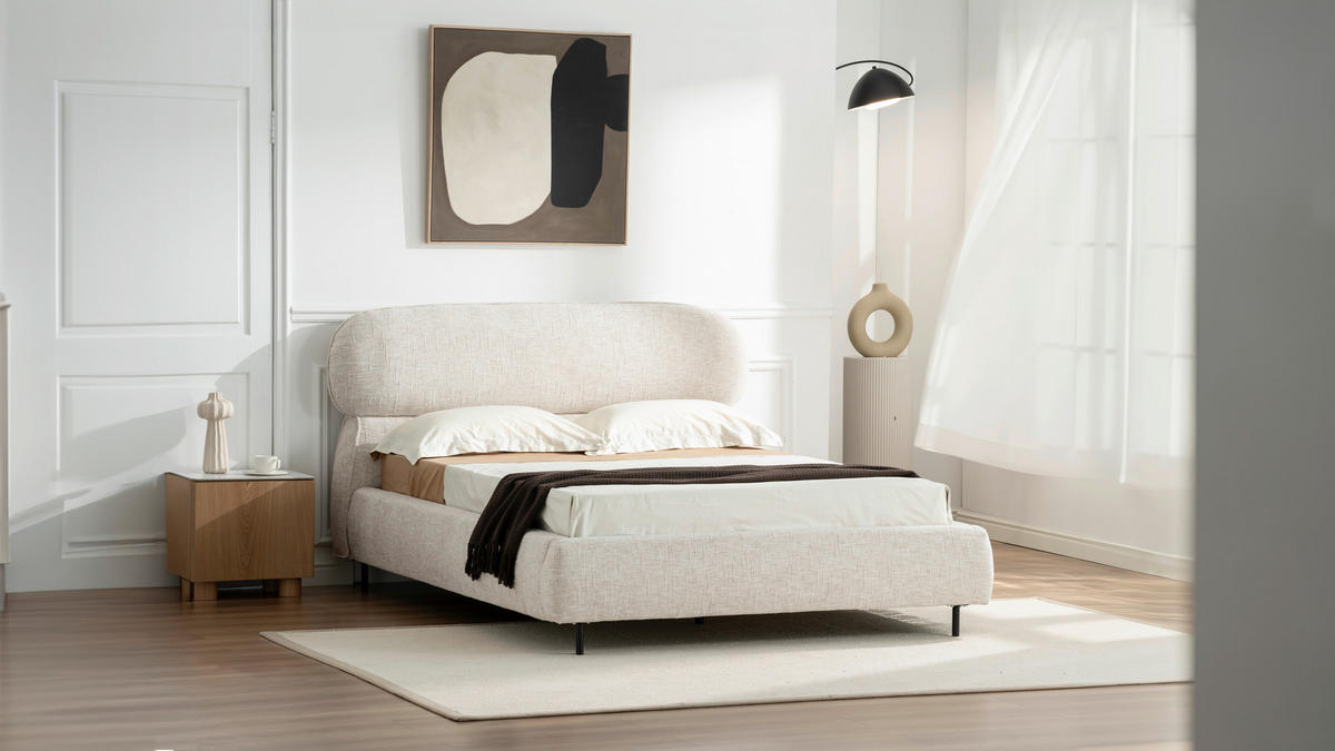 POLSTERBETT gepolstertes Kopfteil, Lattenrost 140/200 cm  in Beige  - Eichefarben/Beige, Design, Holz/Textil (140/200cm) - Boxxx