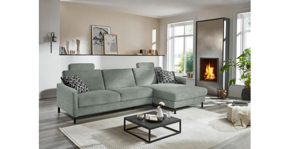 ECKSOFA  in Chenille, Flachgewebe Hellgrau Rücken echt  316/175 cm  - Hellgrau/Schwarz, Design, Textil/Metall (316/175cm) - Dieter Knoll