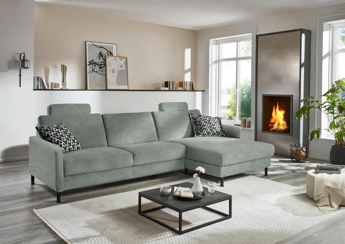 ECKSOFA  in Chenille, Flachgewebe Hellgrau  316/175 cm  - Hellgrau/Schwarz, Design, Textil/Metall (316/175cm) - Dieter Knoll