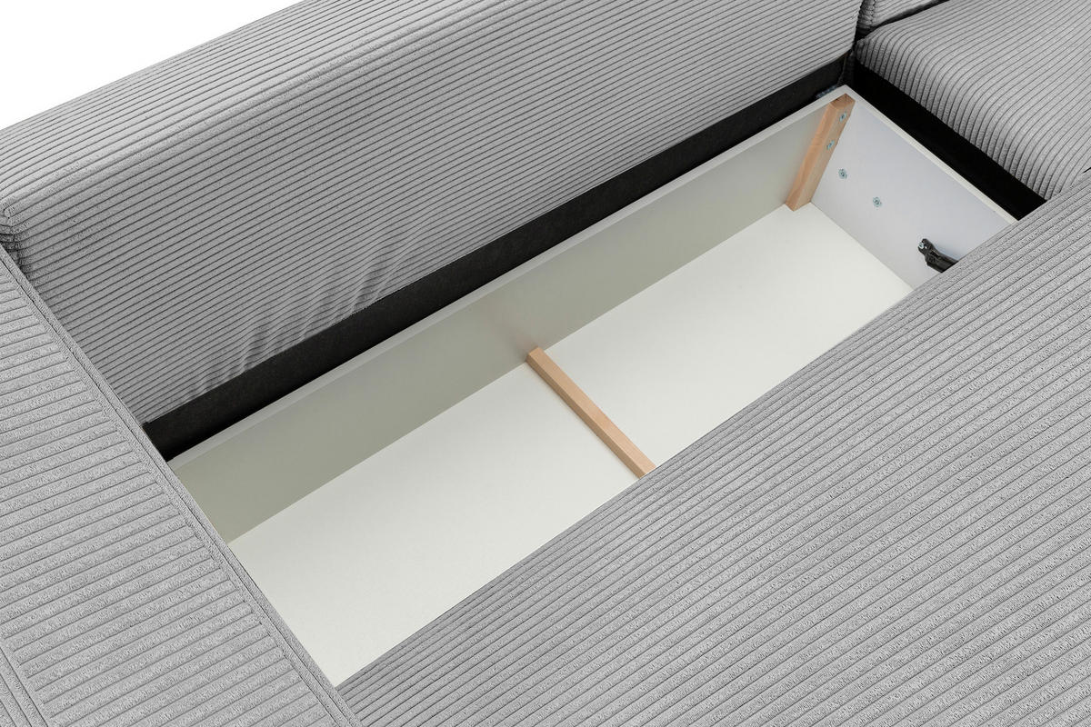 ECKSOFA in Cord Hellgrau  - Hellgrau/Schwarz, Design, Holz/Textil (264/184cm) - Stylife