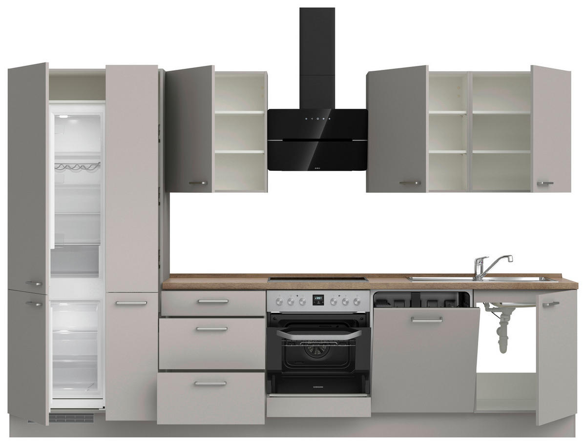 KÜCHENLEERBLOCK 330 cm   in Grau, Eiche dunkel  - Eiche dunkel/Edelstahlfarben, MODERN, Holzwerkstoff/Metall (330cm) - Nobilia