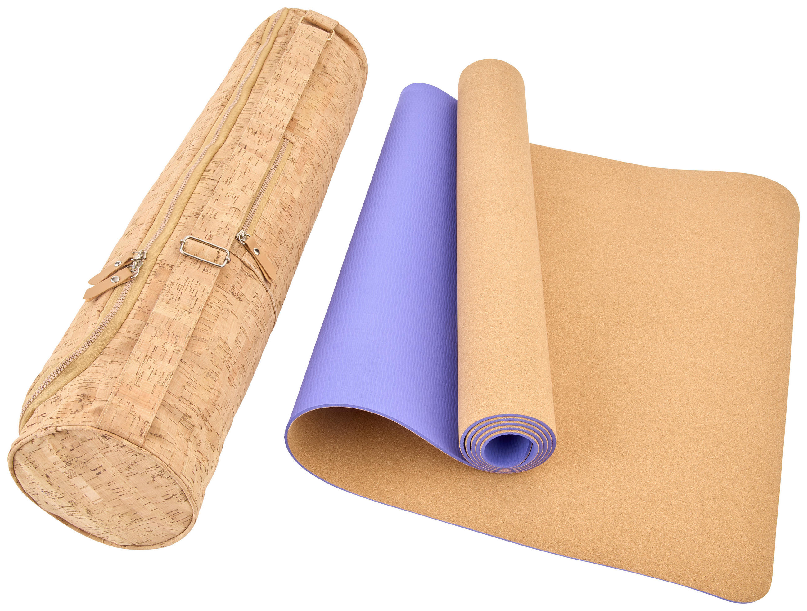 YOGAMATTE - Beige/Lila, Basics, Holz/Kunststoff (183/61/0,4cm) - Ambia Home