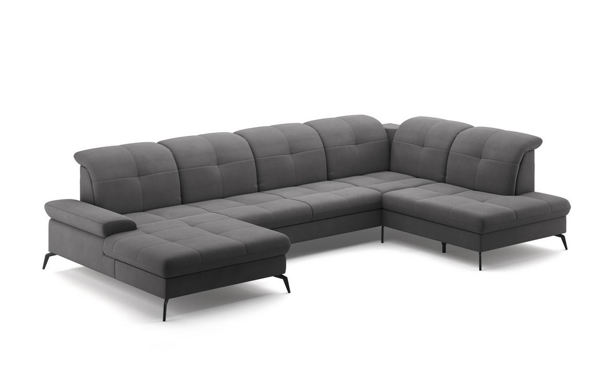 WOHNLANDSCHAFT in Flachgewebe Grau  - Schwarz/Grau, Konventionell, Textil/Metall (185/357/231cm) - Sit & More