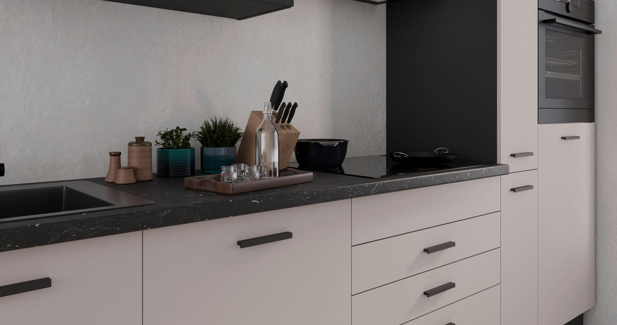 KÜCHENLEERBLOCK   in Schwarz, Beige  - Beige/Schwarz, Basics, Glas/Holzwerkstoff (280/214/60cm) - P & B