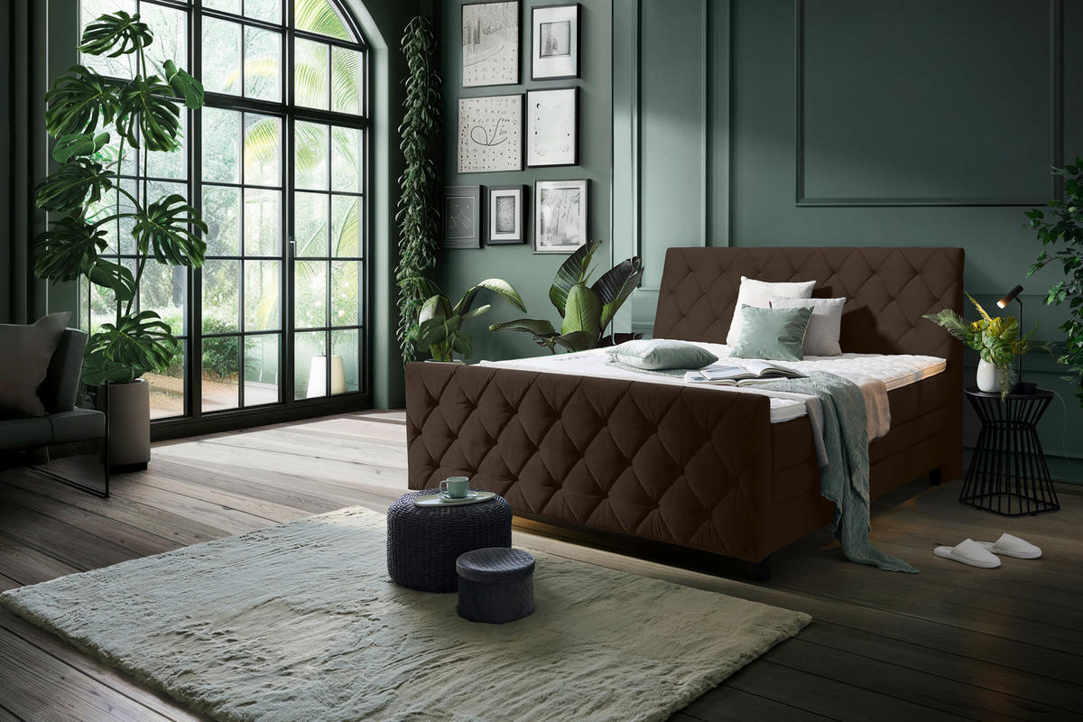 BOXSPRINGBETT 180/200 cm  in Dunkelbraun  - Dunkelbraun/Schwarz, KONVENTIONELL, Holz/Textil (180/200cm) - Ti'me