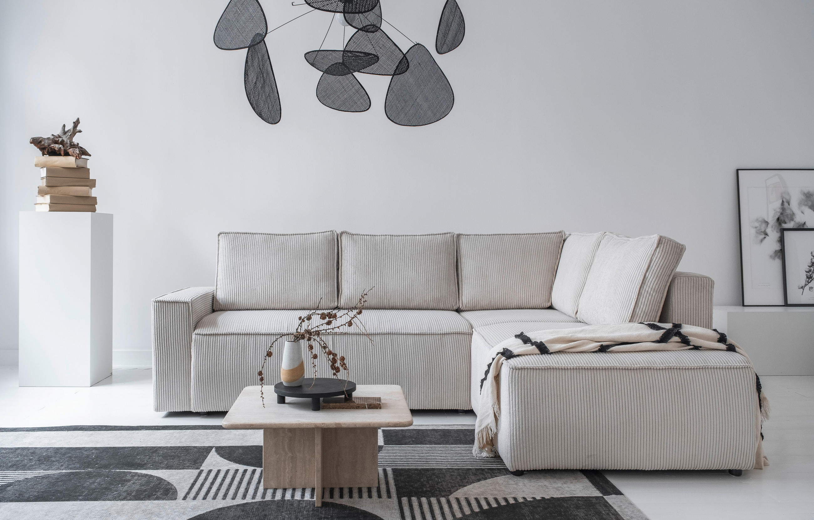 ECKSOFA in Cord Beige - Beige/Schwarz, Design, Kunststoff/Textil (247/194cm) - MID.YOU