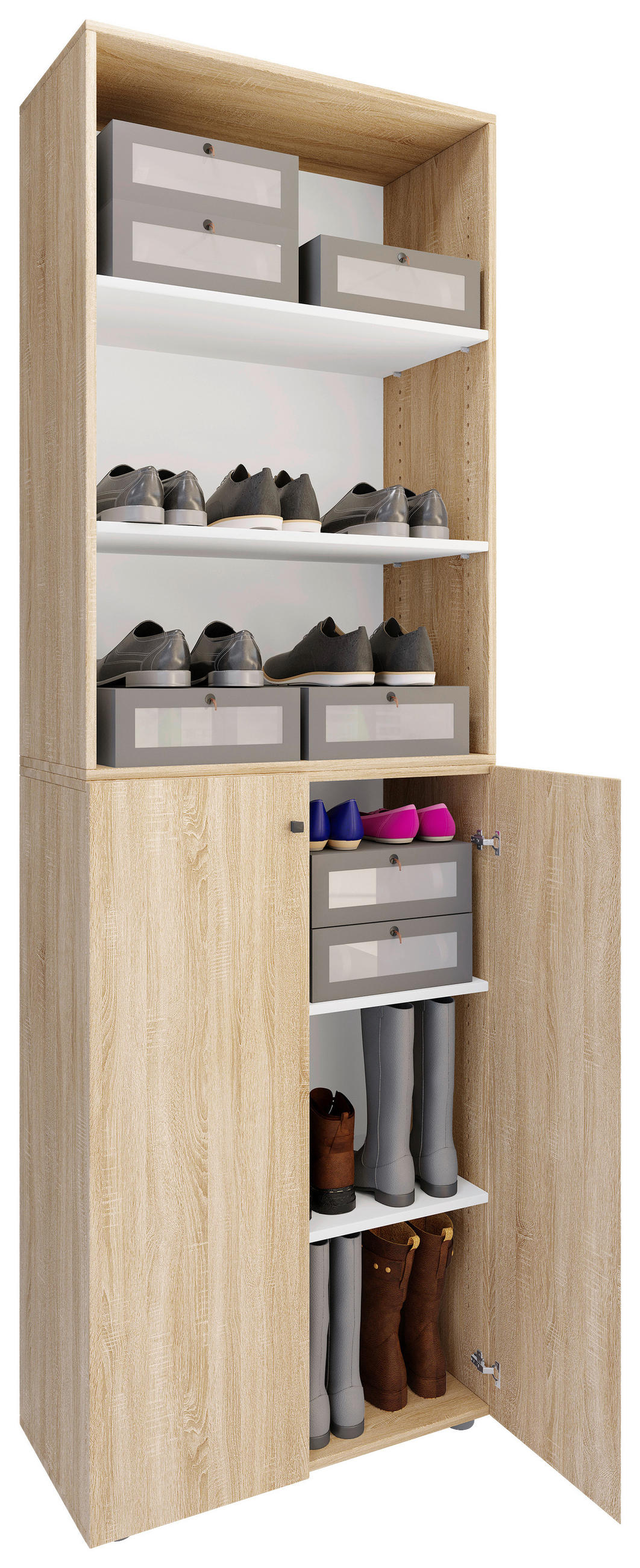 SCHUHSCHRANK Lona  in 70/220/40 cm  - Silberfarben/Schwarz, Design, Holzwerkstoff/Kunststoff (70/220/40cm) - MID.YOU