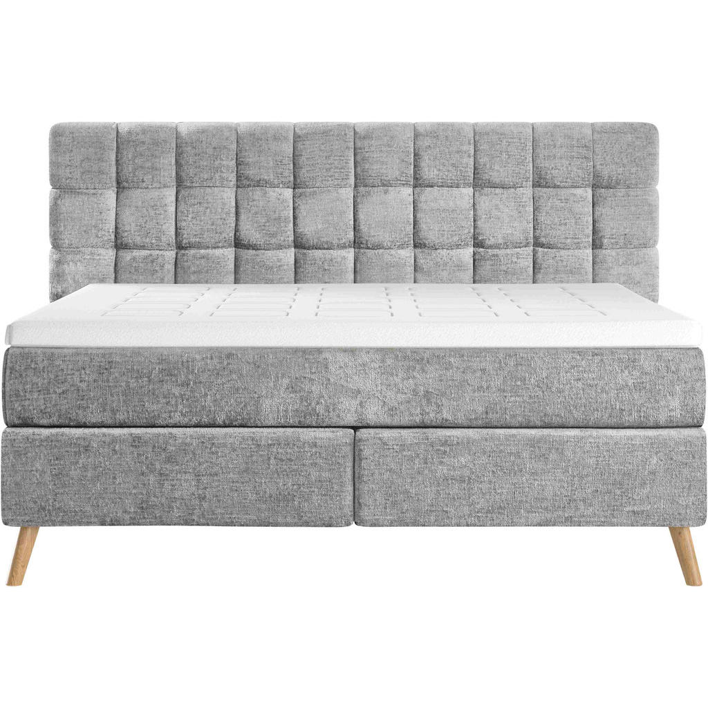 Thumbnail - Esposa Boxspringbett, Grau, Textil, Eiche, massiv, H3 + H4, 7-Zonen, Höhe ca. 20 cm, 160x200 cm, gepolstertes Kopfteil, ...