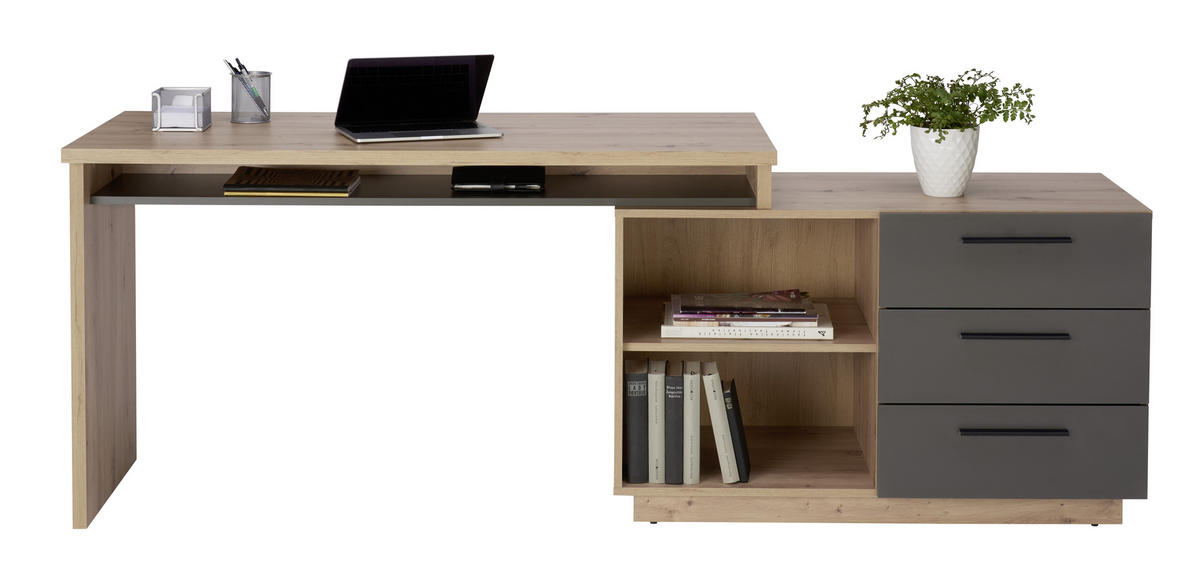 SCHREIBTISCHKOMBINATION Anthrazit, Eiche Artisan  - Anthrazit/Eiche Artisan, KONVENTIONELL, Holzwerkstoff (138/105/75cm) - Xora