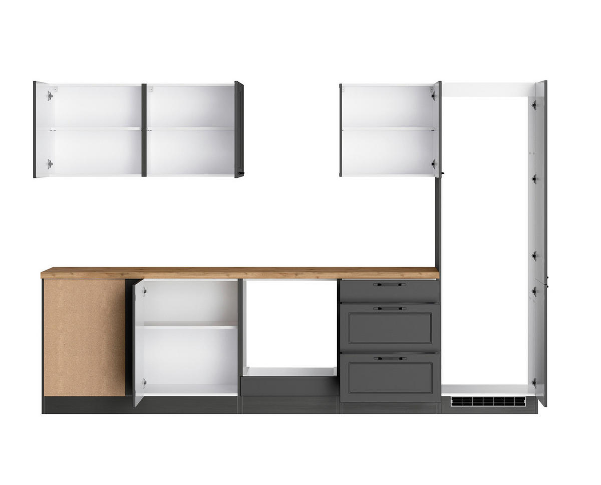 ECKKÜCHE 240/300 cm  in Grau, Eiche Wotan  - Eiche Wotan/Schwarz, LIFESTYLE, Holzwerkstoff/Metall (240/300cm) - Held