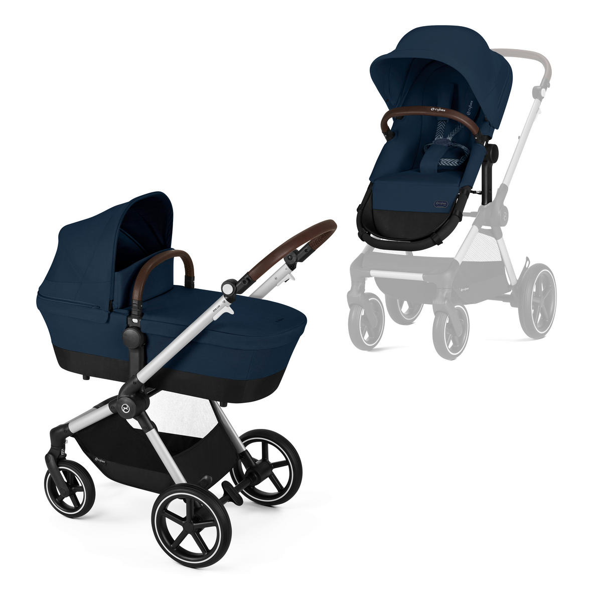KINDERWAGENSET Eos Lux  - Silberfarben/Dunkelblau, Basics, Textil/Metall (85/61/116cm) - Cybex