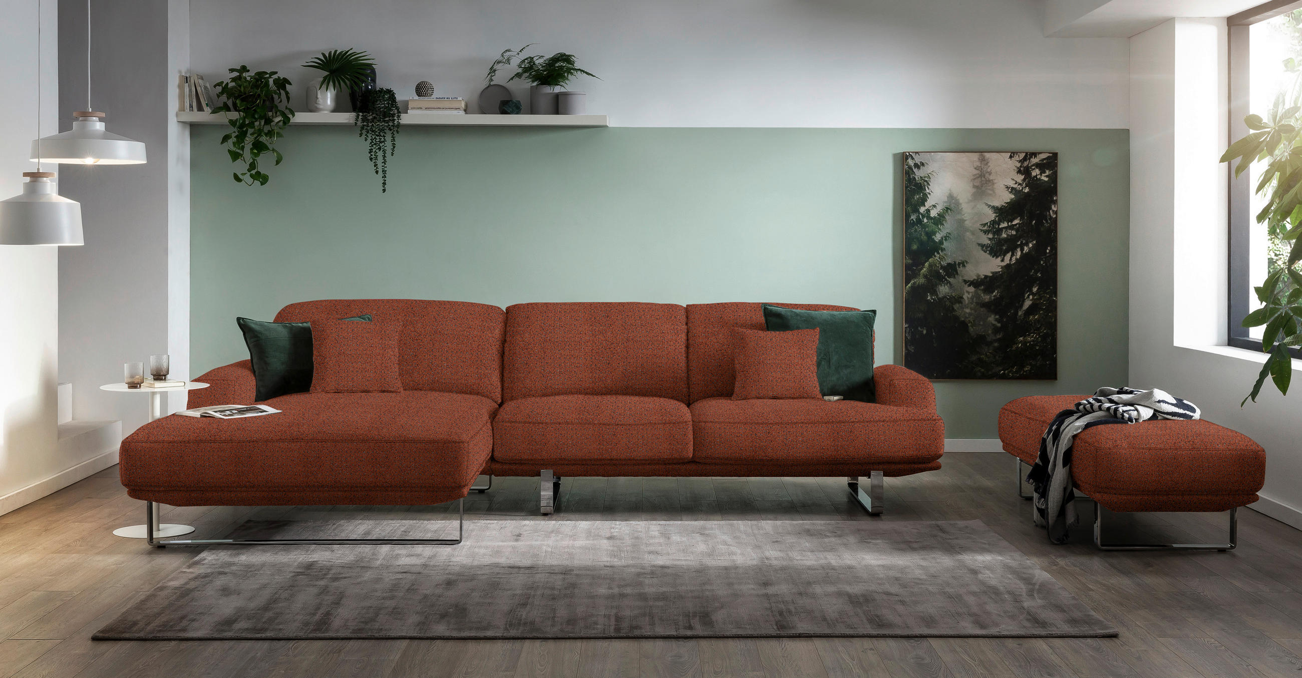 ECKSOFA in Webstoff Rostfarben  - Rostfarben, Design, Textil/Metall (184/304cm) - Dieter Knoll