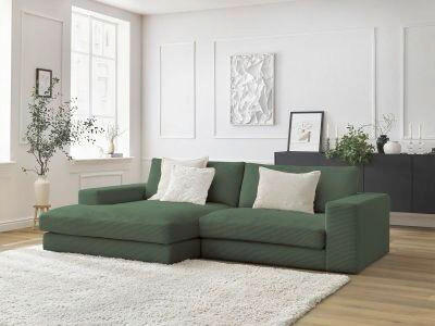 ECKSOFA  LEONARD Dunkelgrün Cord  - Dunkelgrün/Schwarz, MODERN, Kunststoff/Textil (159/274cm)