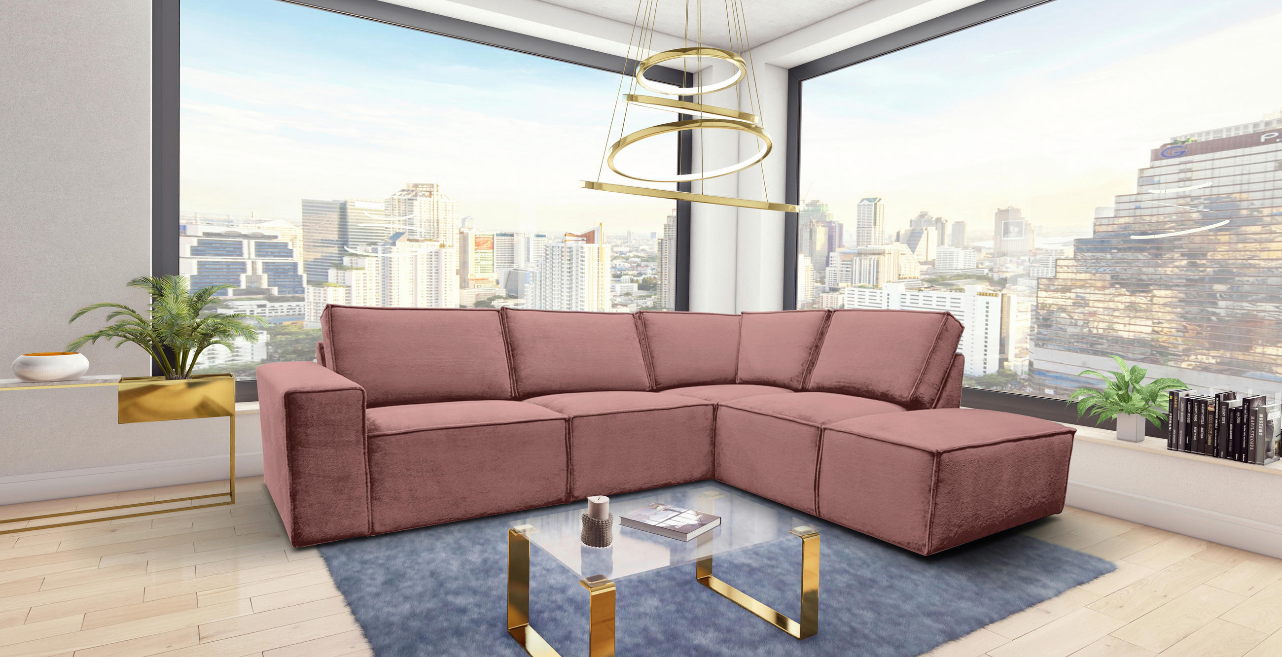 ECKSOFA Rosa Chenille  - Schwarz/Rosa, KONVENTIONELL, Kunststoff/Textil (275/212cm) - Carryhome