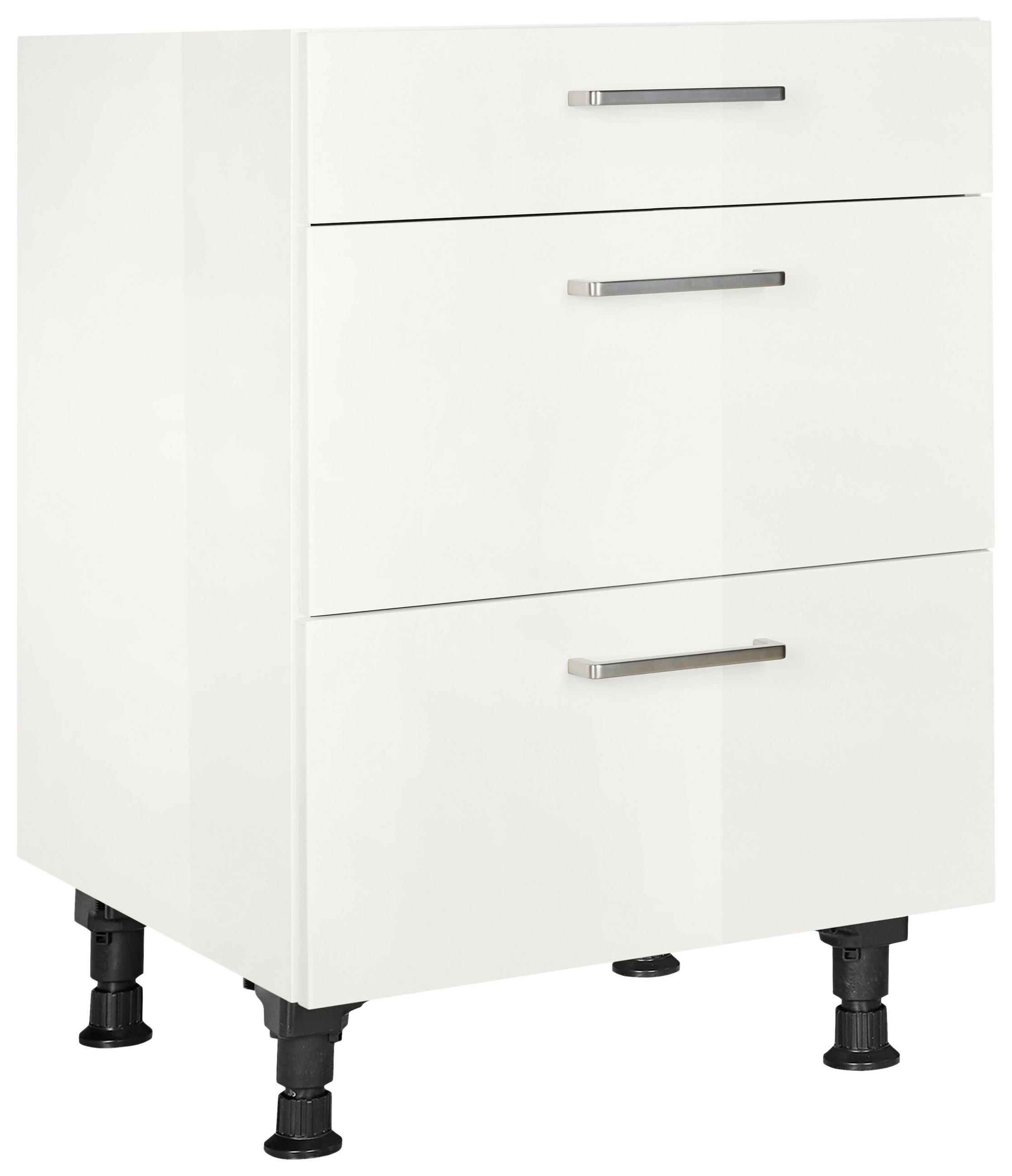 SCHUBKASTENUNTERSCHRANK 60/87/56 cm  in Weiß Hochglanz  - Edelstahlfarben/Weiß Hochglanz, MODERN, Holzwerkstoff/Metall (60/87/56cm) - Nobilia