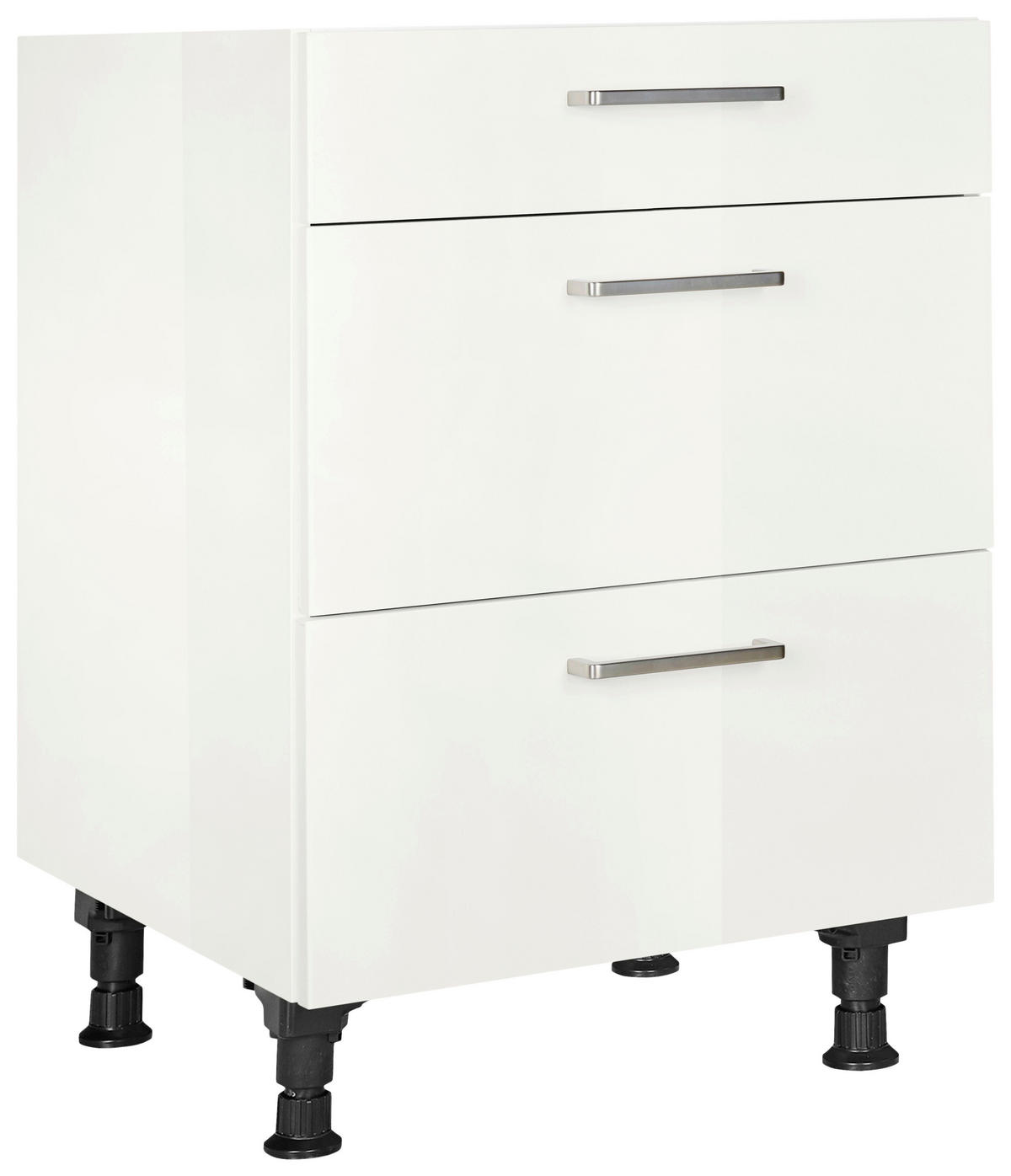 SCHUBKASTENUNTERSCHRANK 60/87/56 cm  in Weiß Hochglanz  - Edelstahlfarben/Weiß Hochglanz, MODERN, Holzwerkstoff/Metall (60/87/56cm) - Nobilia