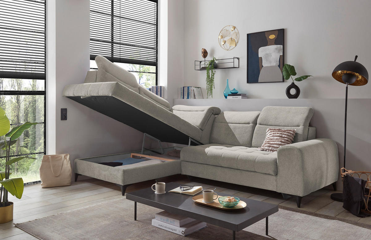 ECKSOFA in Webstoff Grau  - Schwarz/Grau, Konventionell, Kunststoff/Textil (200/282cm) - MID.YOU
