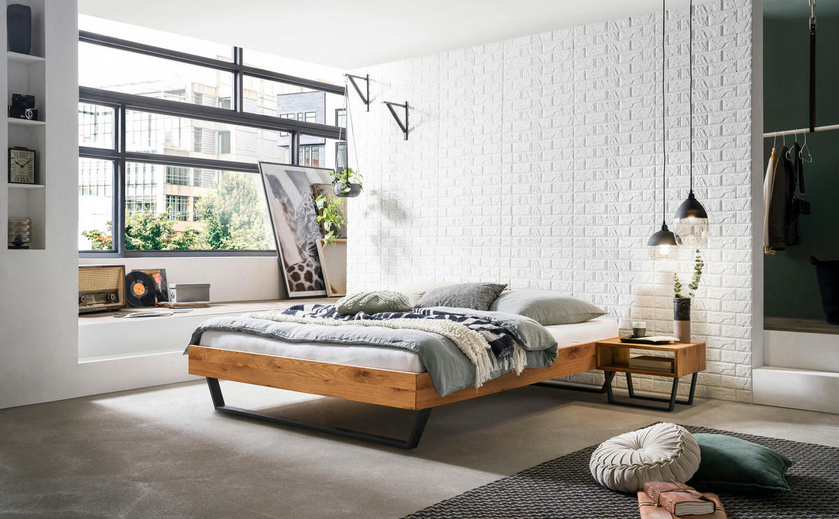 BETT 140/200 cm,  in Schwarz, Wildeiche  - Wildeiche/Schwarz, KONVENTIONELL, Holz/Metall (140/200cm) - Hasena