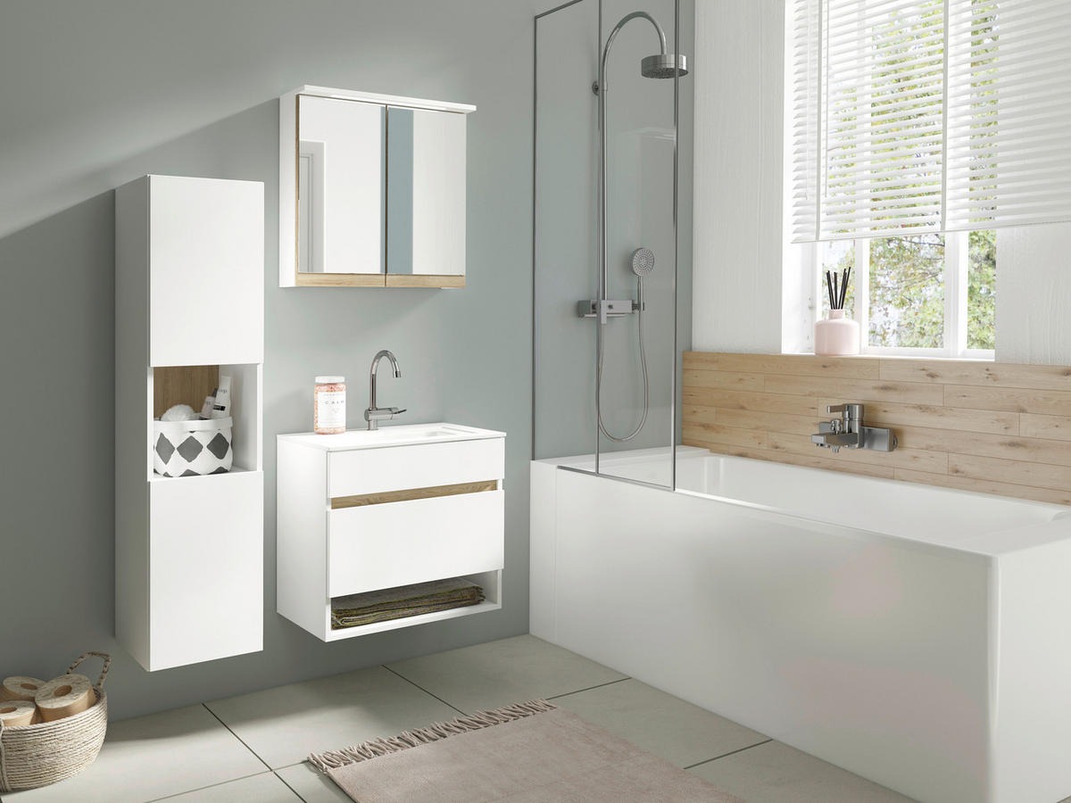 SPIEGELSCHRANK 60/60/20 cm  - Weiß/Sonoma Eiche, MODERN, Glas/Holzwerkstoff (60/60/20cm) - MID.YOU