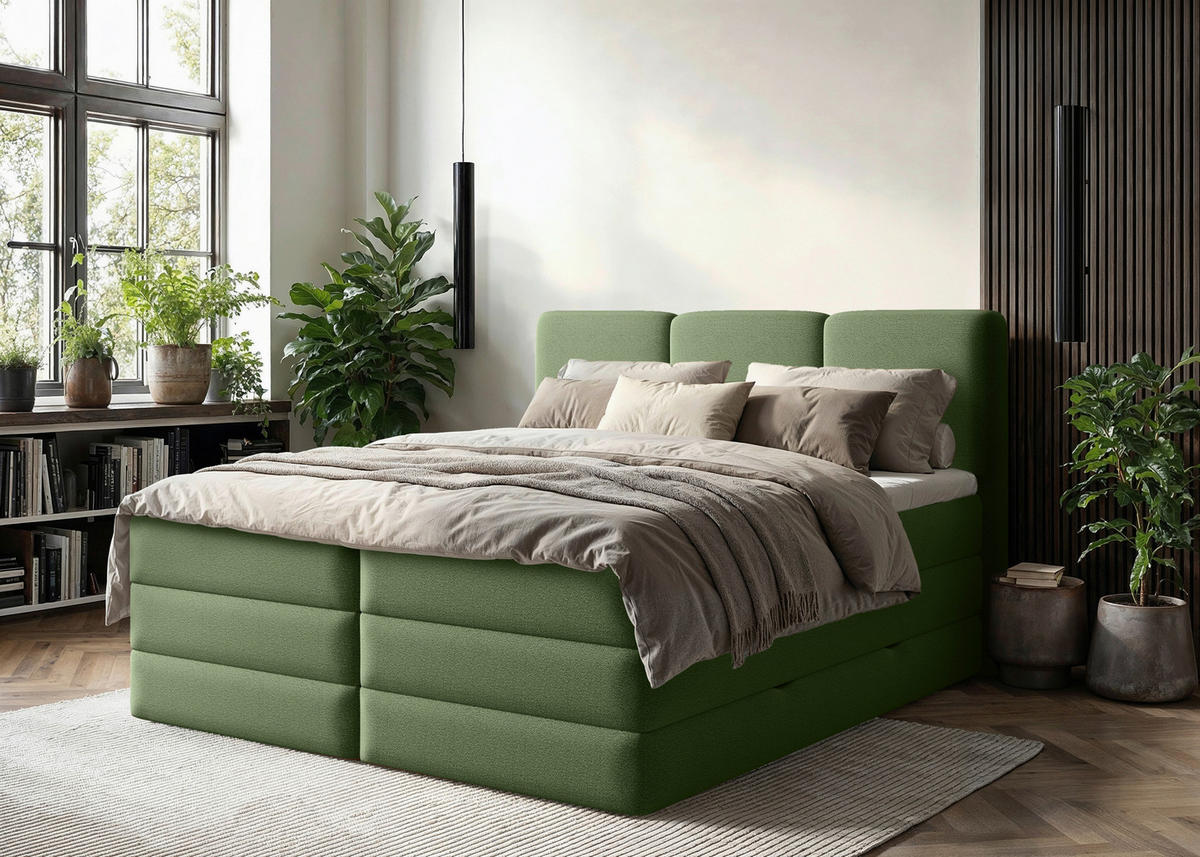 BOXSPRING KREVET    180/200 cm  - zelena/crna, Moderno, drvni materijal/drvo (180/200cm) - MID.YOU