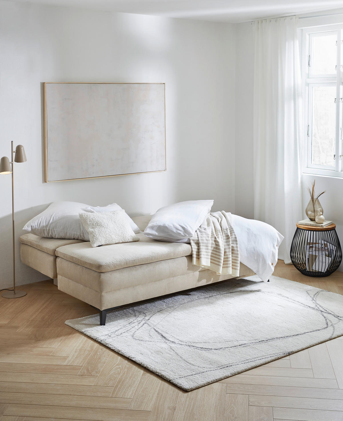 BOXSPRINGSOFA in Cord Beige  - Beige/Schwarz, Design, Textil/Metall (200/100/108cm) - Novel