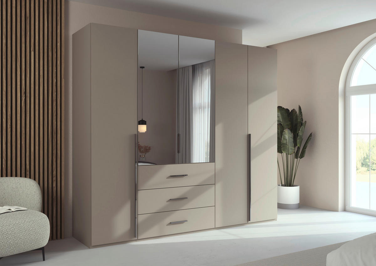 DREHTÜRENSCHRANK 251/223/60 cm,  in Fango, 5-türig  - Chromfarben/Fango, Design, Glas/Holzwerkstoff (251/223/60cm) - home24