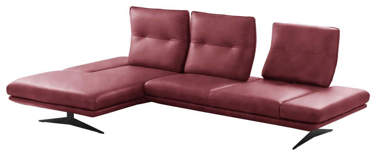 ECKSOFA Kirschrot Echtleder Armteilverstellung, Kopfteilverstellung, Sitztiefenverstellung  - Schwarz/Kirschrot, Design, Leder/Metall (180/291cm) - Celina Home