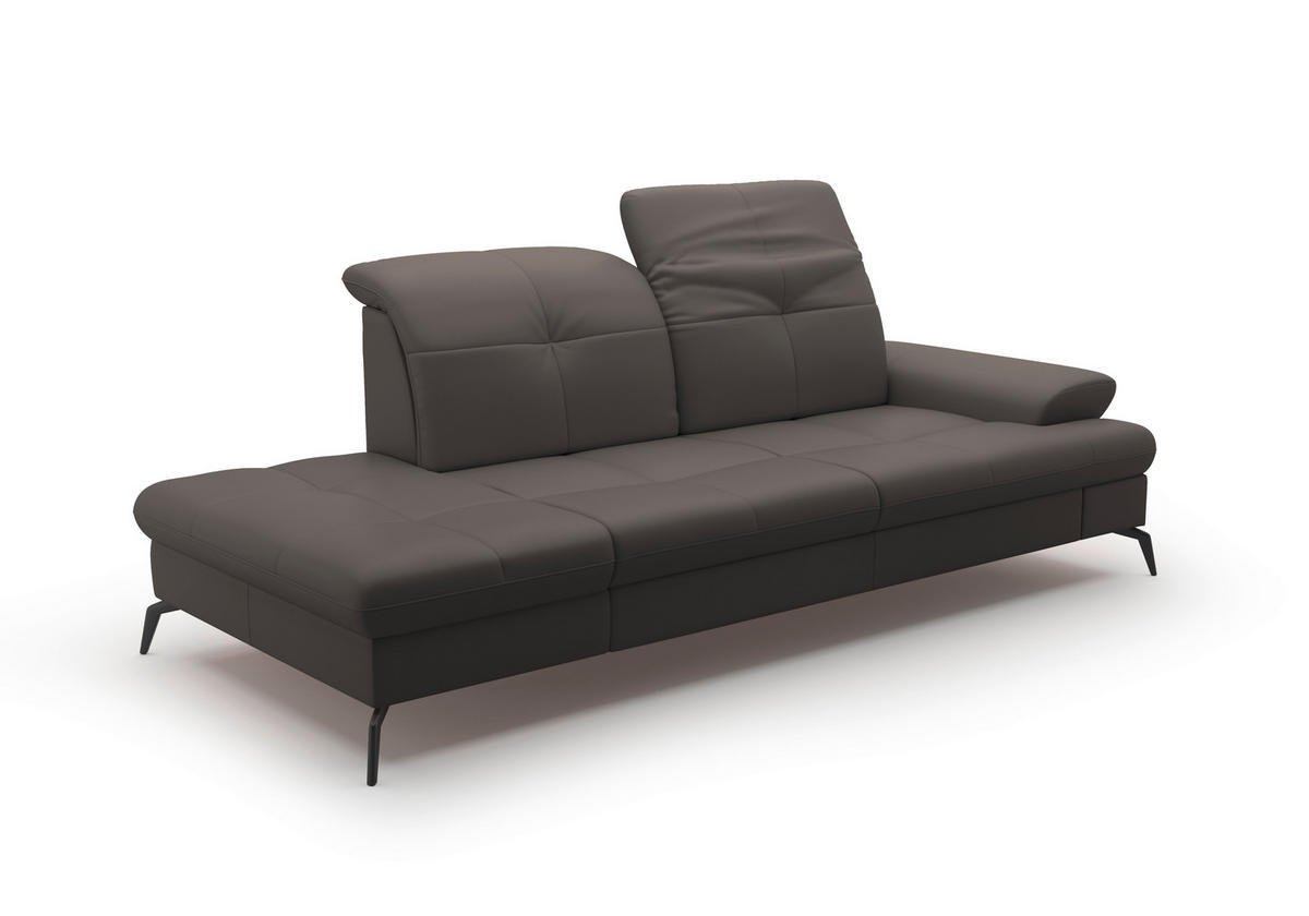 RÉCAMIERE in Vliesstoff Kombination Echtleder/Stoff Mokka  - Schwarz/Mokka, Konventionell, Leder/Textil (231/90/122cm) - Sit & More