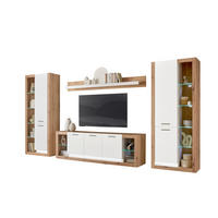 WOHNWAND 4-teilig  in Weiß, Eichefarben  398/195/43 cm  - Eichefarben/Schwarz, Design, Glas/Holzwerkstoff (398/195/43cm) - MID.YOU