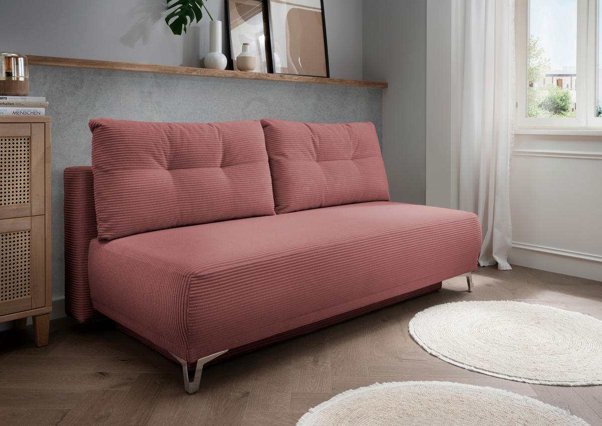 SCHLAFSOFA in Cord Rot, Koralle  - Chromfarben/Koralle, Modern, Textil/Metall (198/90/100cm) - Livetastic