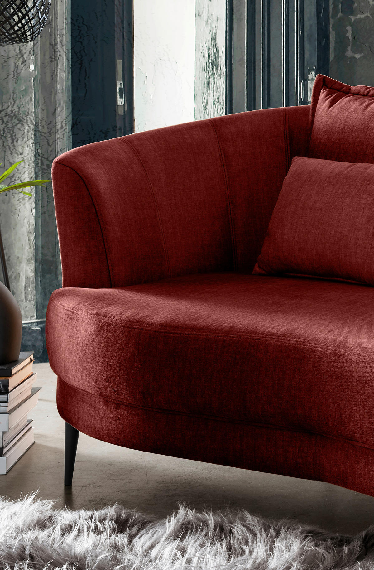 OTTOMANE in Velours Koralle  - Koralle/Schwarz, MODERN, Textil/Metall (211/85/101cm) - Livetastic