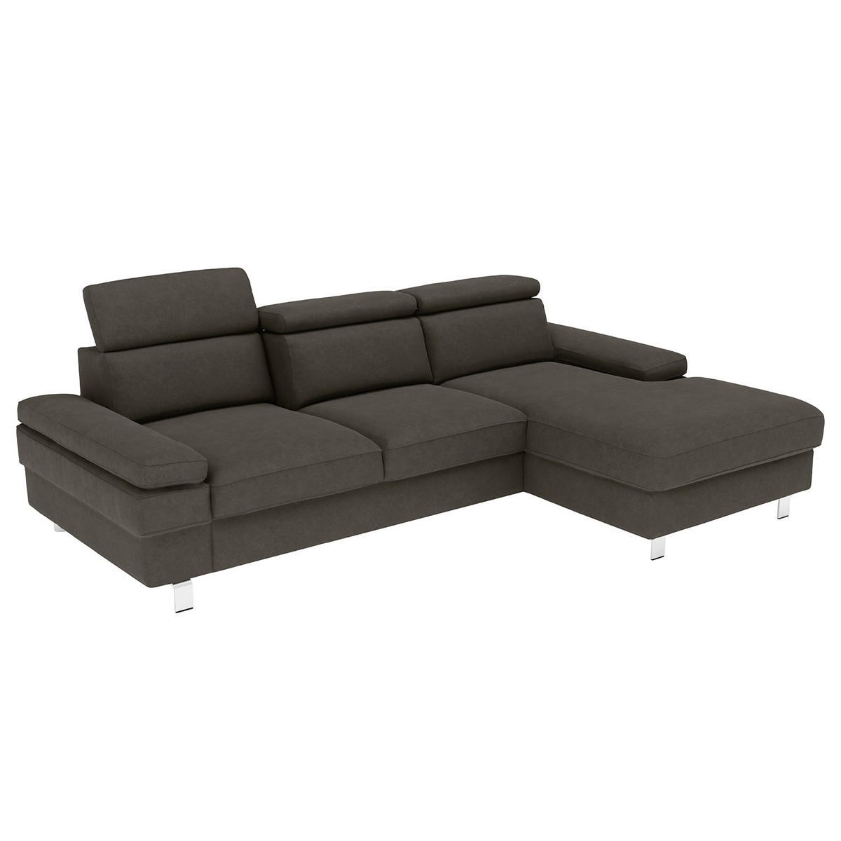 ECKSOFA in Mikrofaser Anthrazit  - Anthrazit/Silberfarben, Konventionell, Textil/Metall (182/82/260cm) - Trendmanufaktur