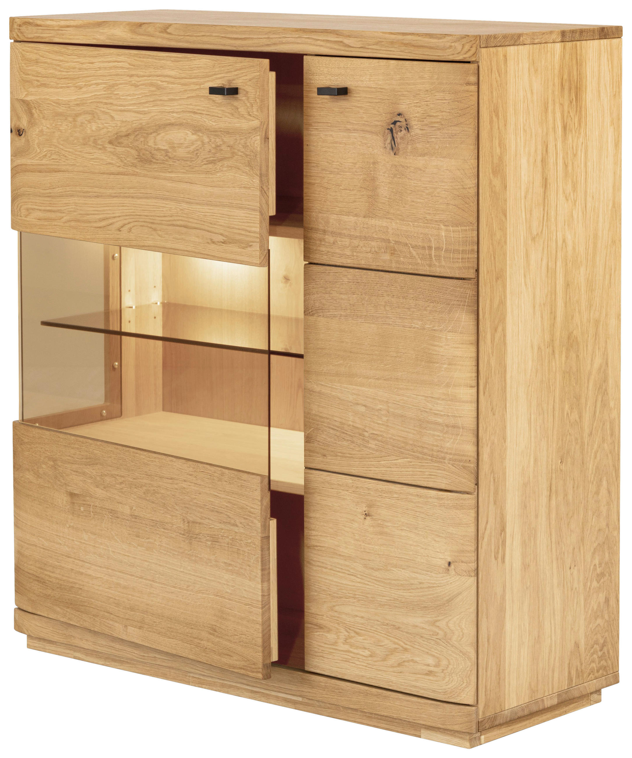 Thumbnail - Linea Natura Highboard, Eiche, Holz, Glas, Eiche,Eiche,Eiche,Eiche, massiv, 6 Fächer, 99x141x38 cm, stehend, Wohnzimmer,...