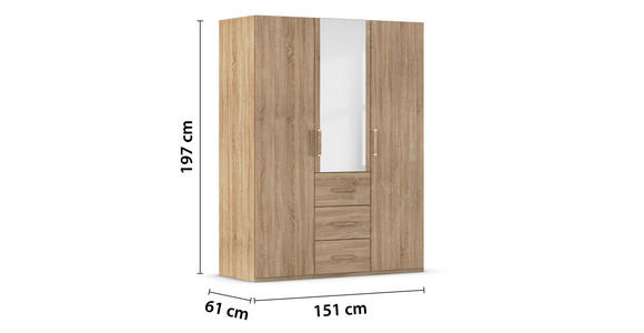 DREHTÜRENSCHRANK in Sonoma Eiche - Sonoma Eiche, Design, Glas/Holzwerkstoff (151/197/60cm) - Novel