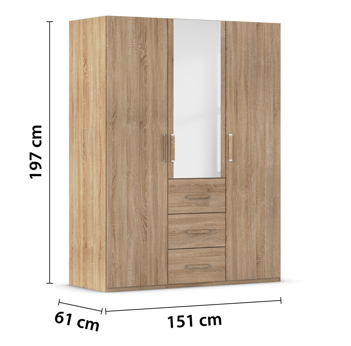 DREHTÜRENSCHRANK 151/197/60 cm 3-türig Sonoma Eiche  - Sonoma Eiche, Design, Glas/Holzwerkstoff (151/197/60cm) - Novel