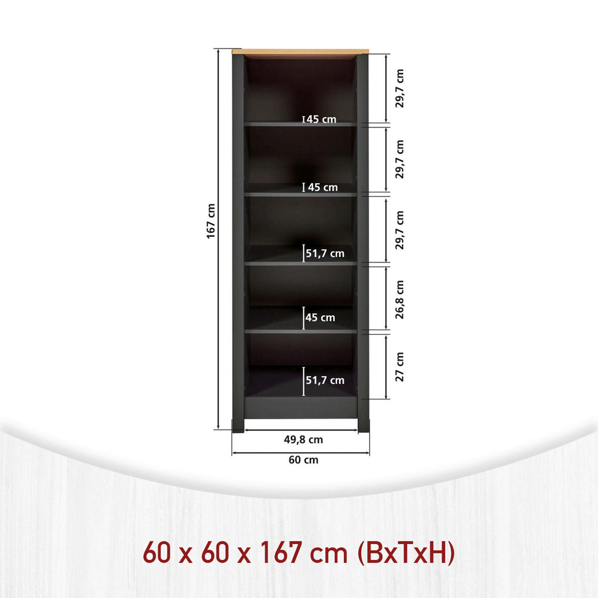 KÜCHENLEERBLOCK   in Anthrazit, Eiche Artisan  - Anthrazit/Schwarz, MODERN, Glas/Holzwerkstoff (430/167/60cm) - home24