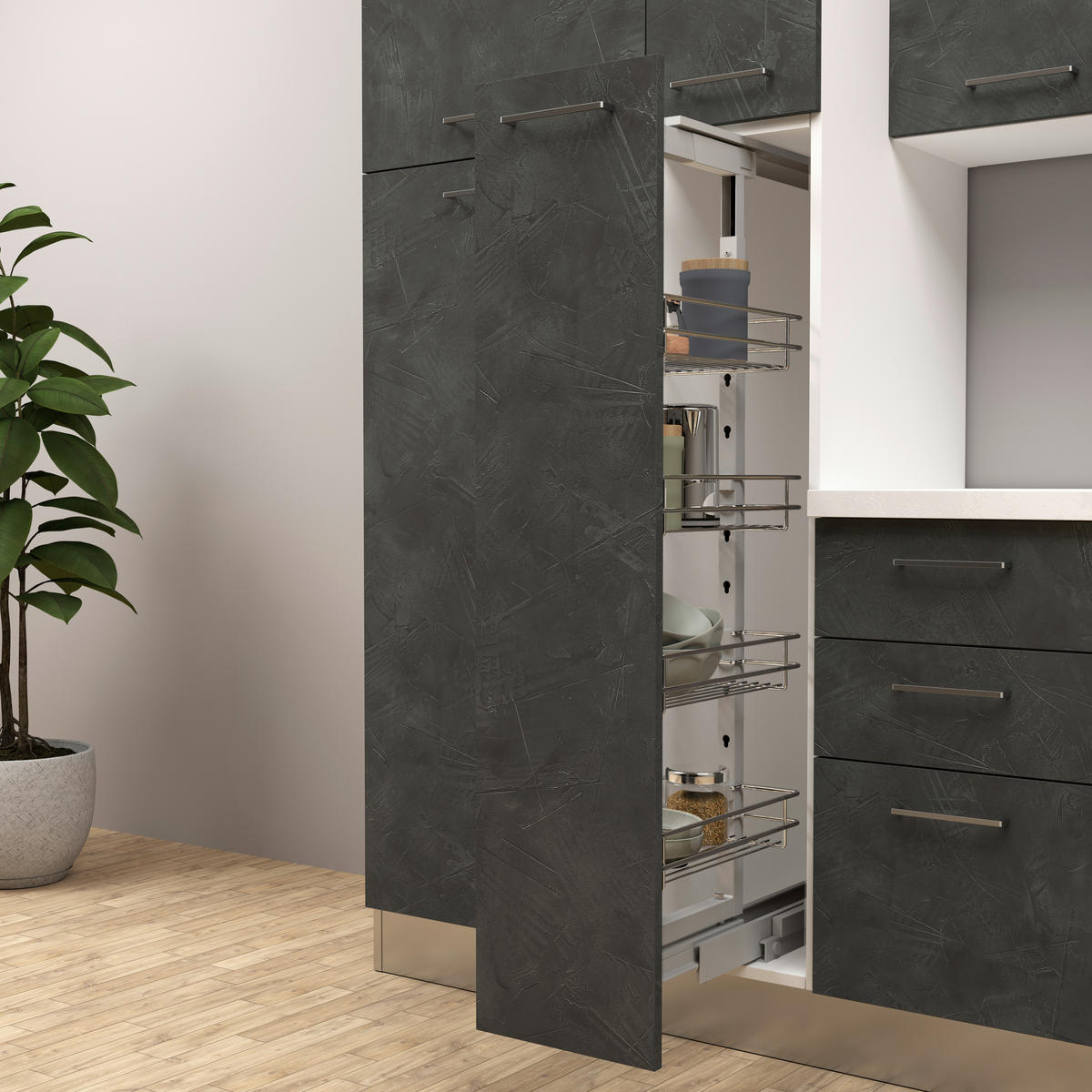 KÜCHENBLOCK 300 cm   in Dunkelgrau  - Dunkelgrau/Alufarben, LIFESTYLE, Holzwerkstoff/Kunststoff (300cm) - MID.YOU