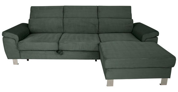 ECKSOFA inkl. Funktionen Waldgrün Cord - Waldgrün/Silberfarben, Design, Textil/Metall (250/167cm) - Xora