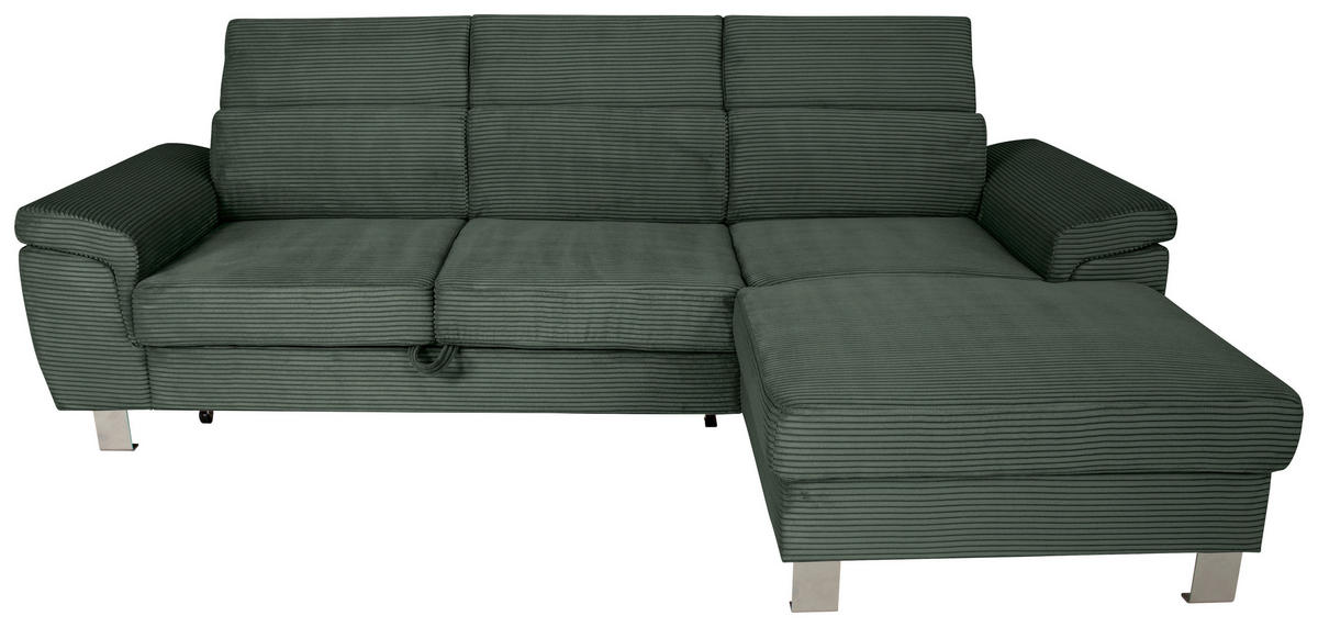 ECKSOFA inkl. Funktionen Waldgrün Cord  - Waldgrün/Silberfarben, Design, Textil/Metall (250/167cm) - Xora