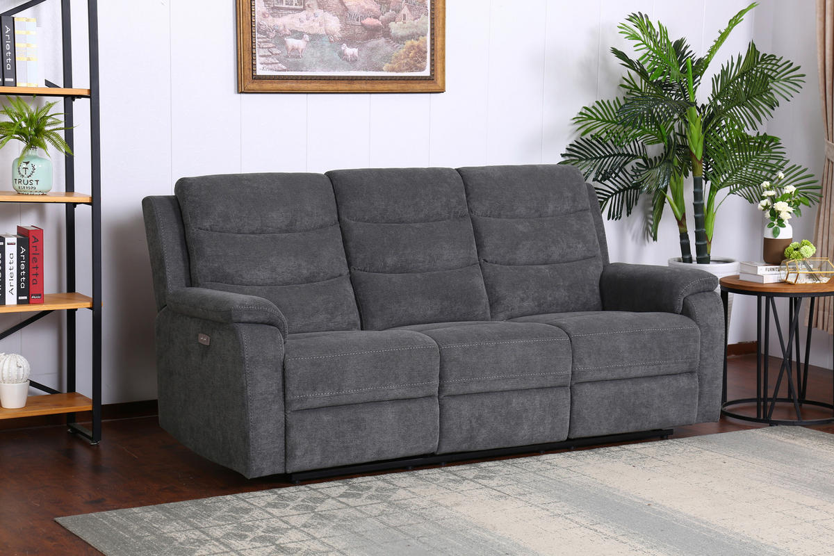 3-SITZER-SOFA Webstoff Grau  - Schwarz/Grau, KONVENTIONELL, Kunststoff/Textil (208/102/93cm) - P & B