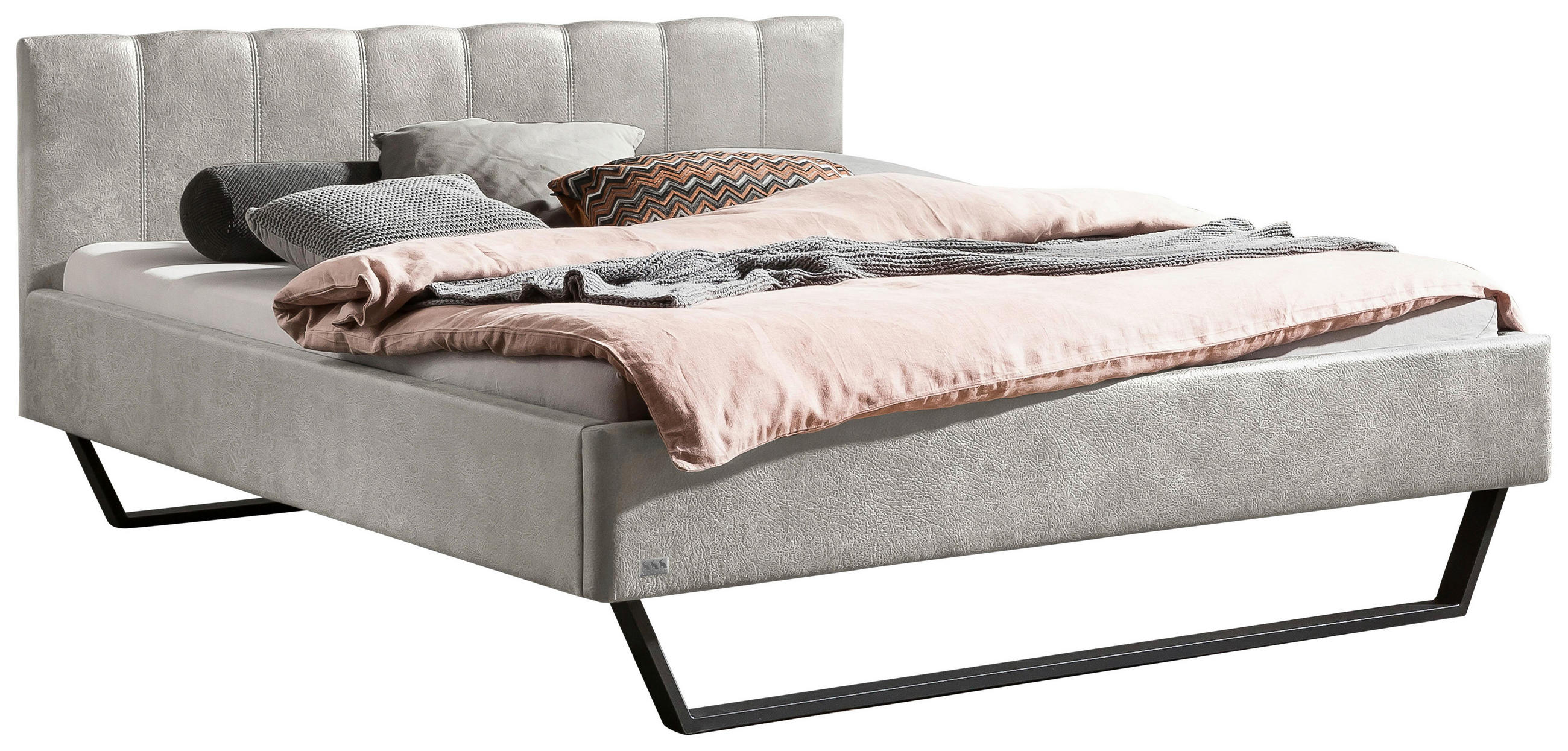 POLSTERBETT gepolstertes Kopfteil Grau 160/200 cm  - Anthrazit/Grau, KONVENTIONELL, Textil/Metall (160/200cm) - Hasena